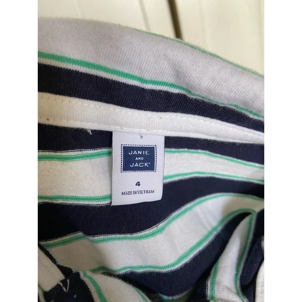 Janie & Jack Boys Shirt Size 4 Lighthouse Way Striped Polo Shirt White Teal Blue